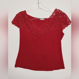 Enny Elegant Red Lace V-Neck Women's Top Sleeveless M